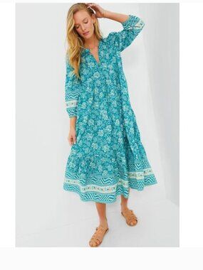 Tuckernuck Beach Palmetto Bouquet Print Long Sleeve Salty Paloma Caftan